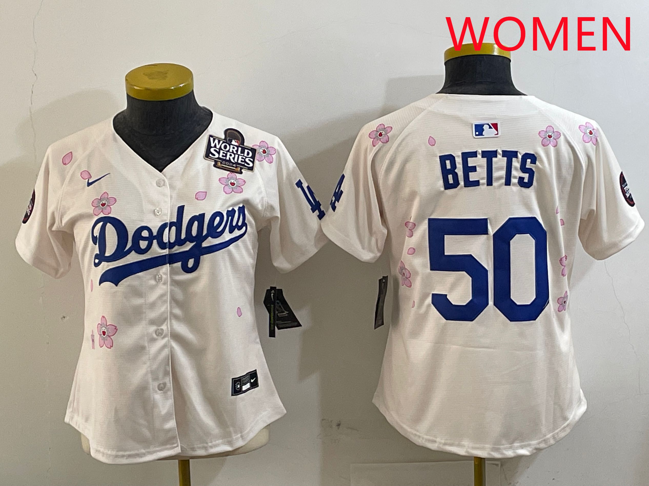 Women Los Angeles Dodgers 50 Betts Cream Sakura Edition 2025 Nike MLB Jersey style 3
